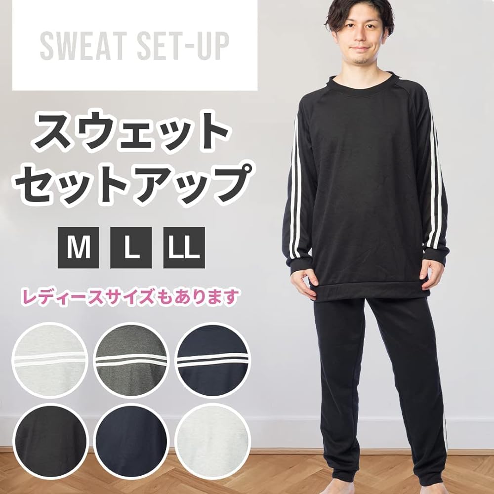 [Y's factory] Sweatshirt Top and Bottom Set, Thin, Large Size, Men's, Women's, Long Sleeve, Long Pants, Setup, 2 Lines