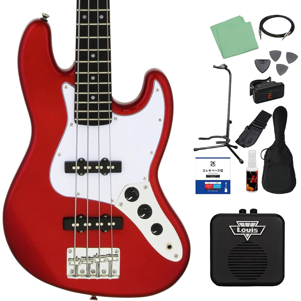 LEGEND LJB-MINI Candy Apple Red Bass Beginner 12-piece Set [With Mini Amp] Mini Size Legend