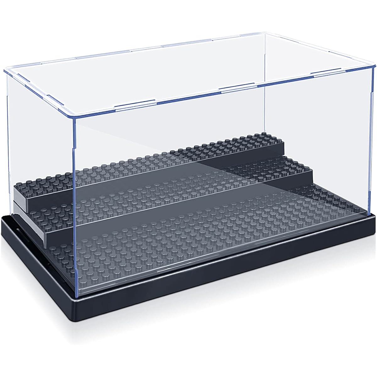 KKU Display Case for Mini Figure Action Figure Blocks, Acrylic Mini Figure Display Case Box Storage with 3 Movable Steps, Gift for Kids/Adults(Black, 1 Pack)