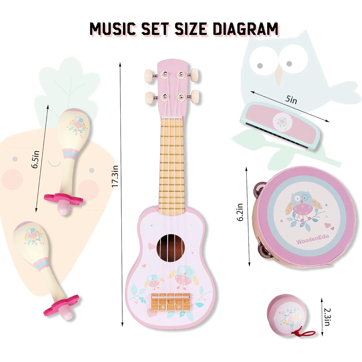 Children's Guitar Instrument Set 17 Inch Ukulele with Nylon Strings Tuning Gear Ukulele for Beginners