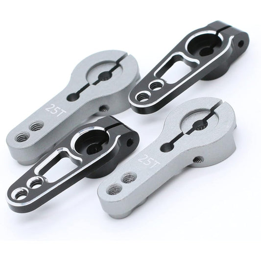 4 Pack 25T Aluminum Servo Horn M3 Thread Metal Steering Arm Perfect for Sincecam Series Servos and 25T High Torque Standard Servos for RC Car Truck Buggy Airplane (Grey, Black)