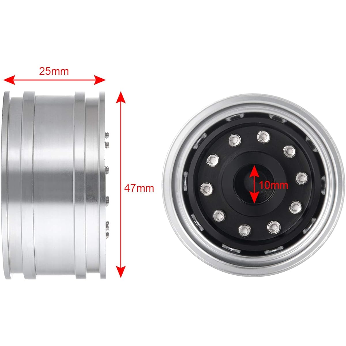 Que-T Metal Front Wheel Rim Hub 2pcs for 1:14 Scale RC Tamiya Trailer Tractor Truck Climbing Vehicle