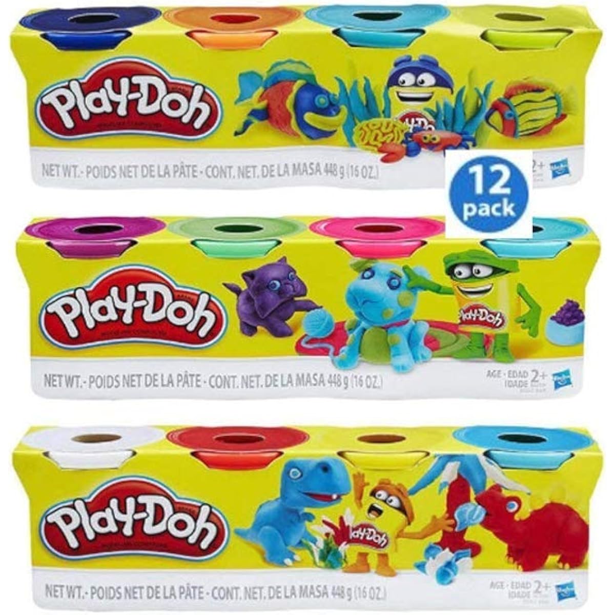 Play-Doh 4 Color Pack 16oz Gift Set Bundle Gift Set Gift Toys for Boys and Girls (12 Cans & 48oz Total) - 3 Packs (3 Packs of 4, Variety)