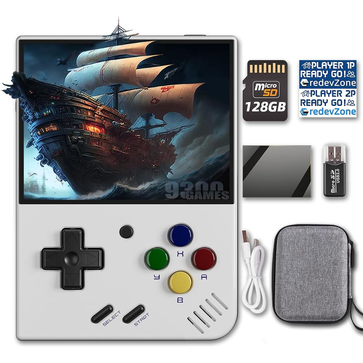 Miyoo Mini Plus Handheld Game Console 3.5 Inch Miyoo-Mini+ Pocket Portable Retro Video Game Console Rechargeable Handheld Classic System Open Source White 128GB