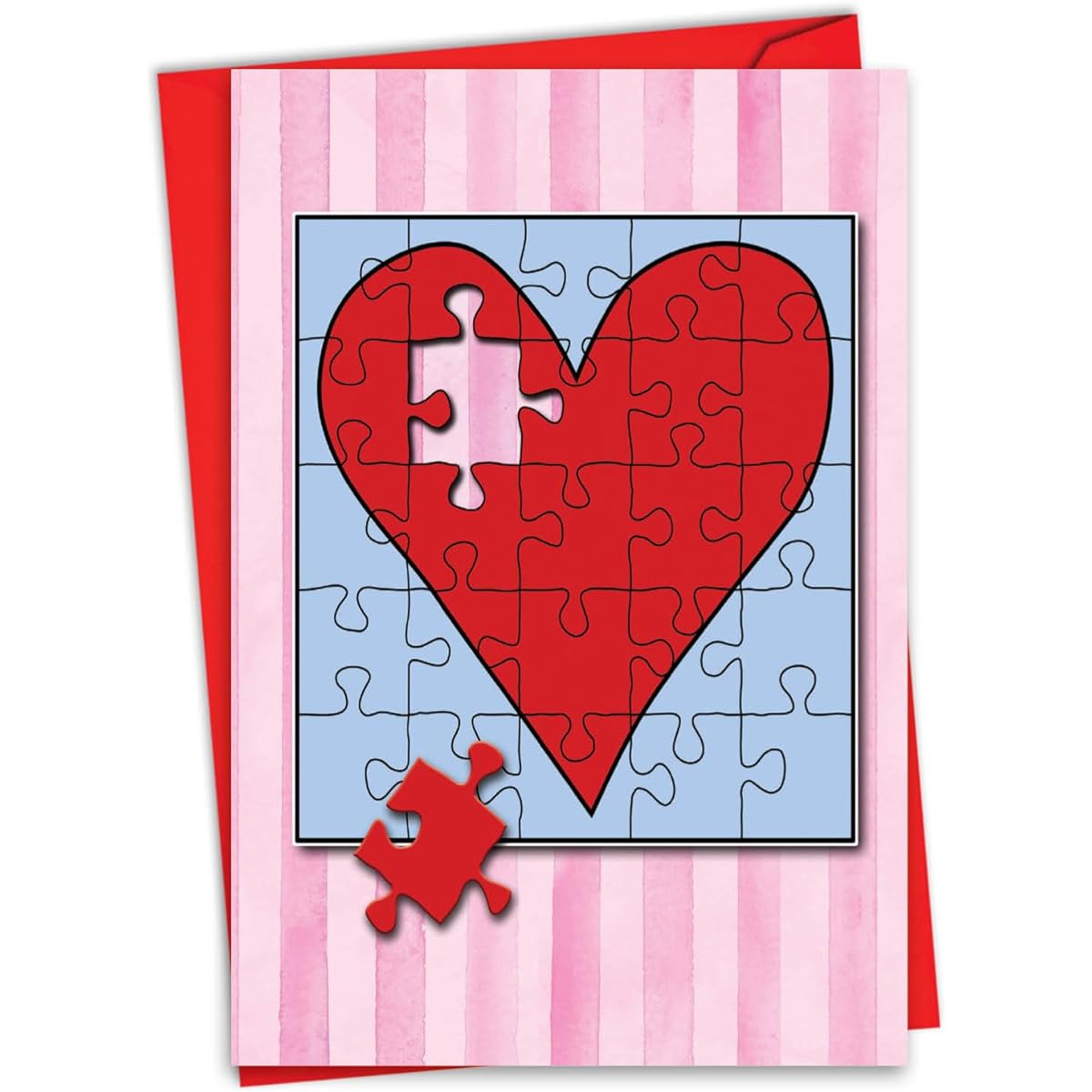 The Best Card Company - Happy Valentine's Day Greeting Card with Envelope - Loving, Heart Felt Note Card for Valentines (1 Card) - Jigsaw Puzzle Heart J C3181JVDG