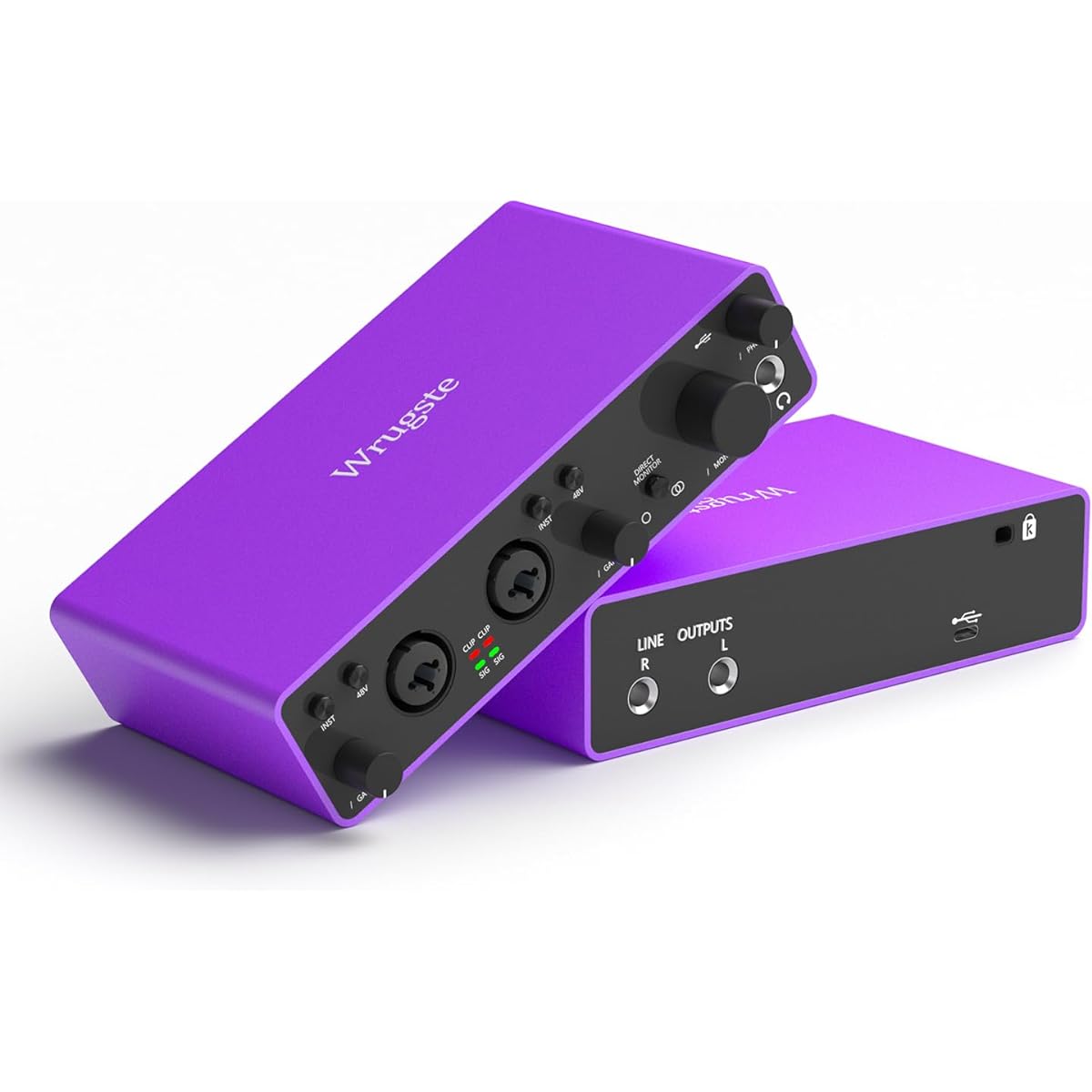 Wrugste(24-bit/192kHz) 2i2 Audio Interface for Podcasting and Streaming Recording Plug & Play Noise-Free XLR Audio Interface Ultra-Low Latency +48V Phantom Power for PC