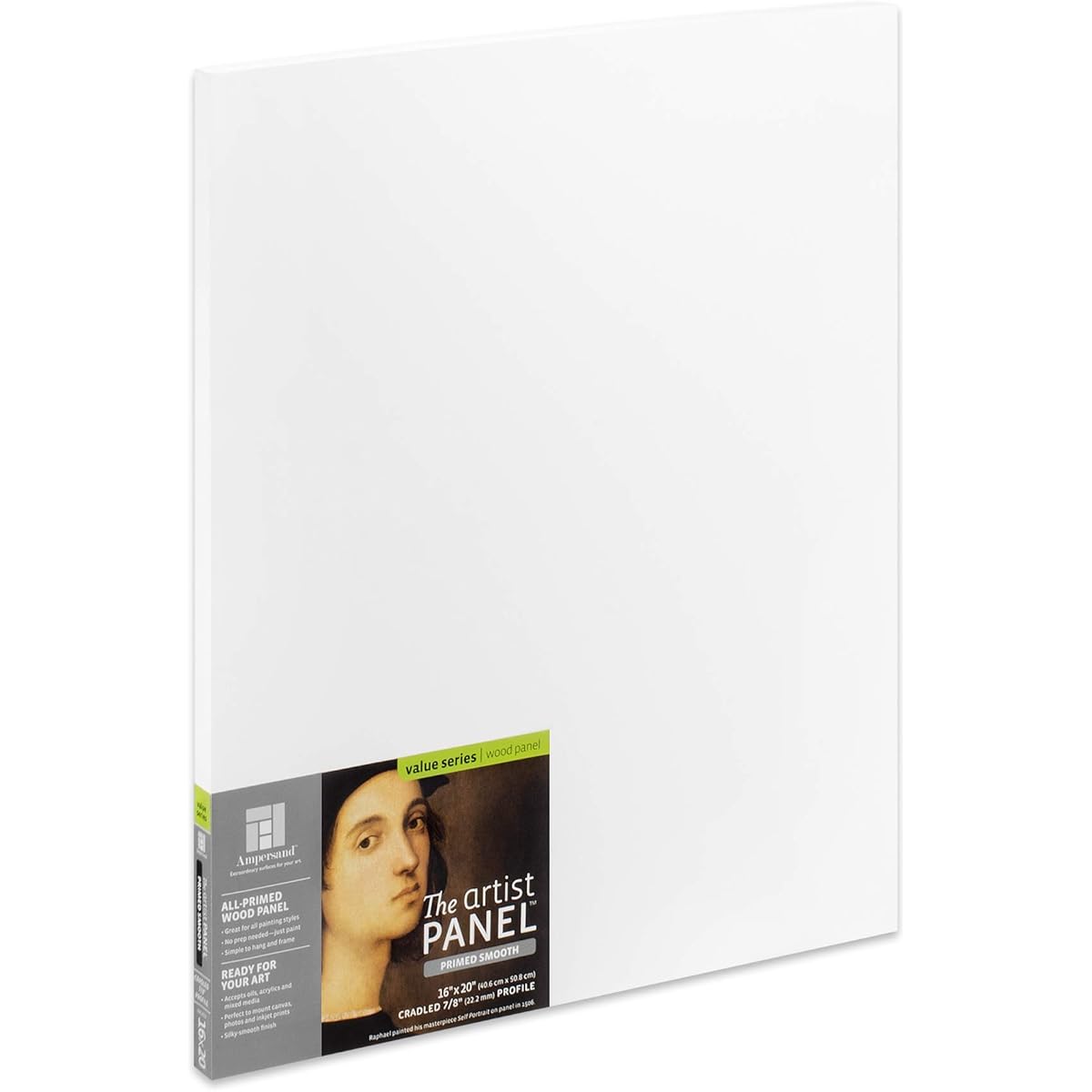 Ampersand Art Supply Wood Gesso Artist Painting Panel: Primed Smooth, 16" x 20", 7/8" Cradle Profile.