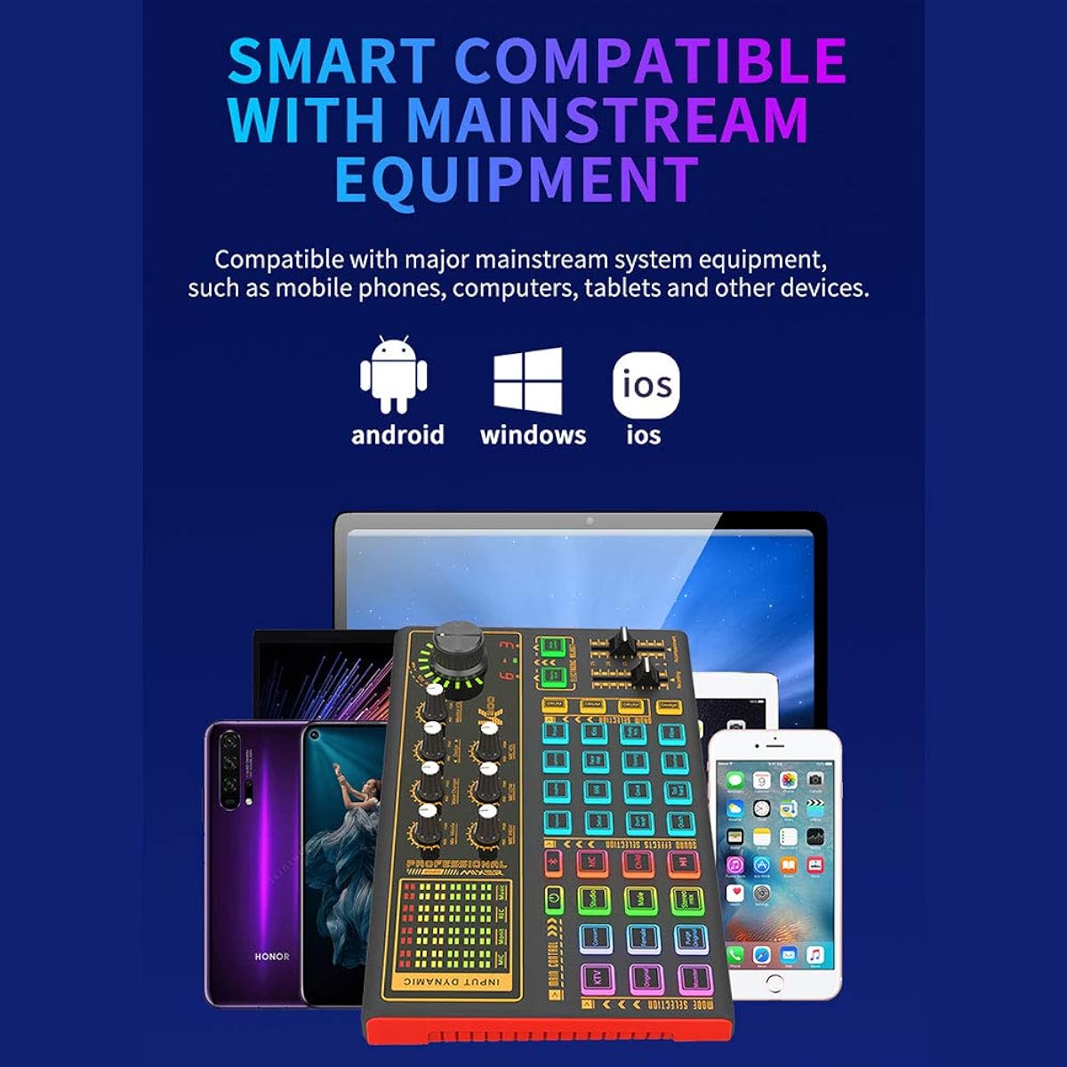 SK300 Live Sound Card External Voice Changer Audio Mixer Built-in Rechargeable Battery Multiple Sound Effects for Live Streaming Music Recording Smartphone Computer Game