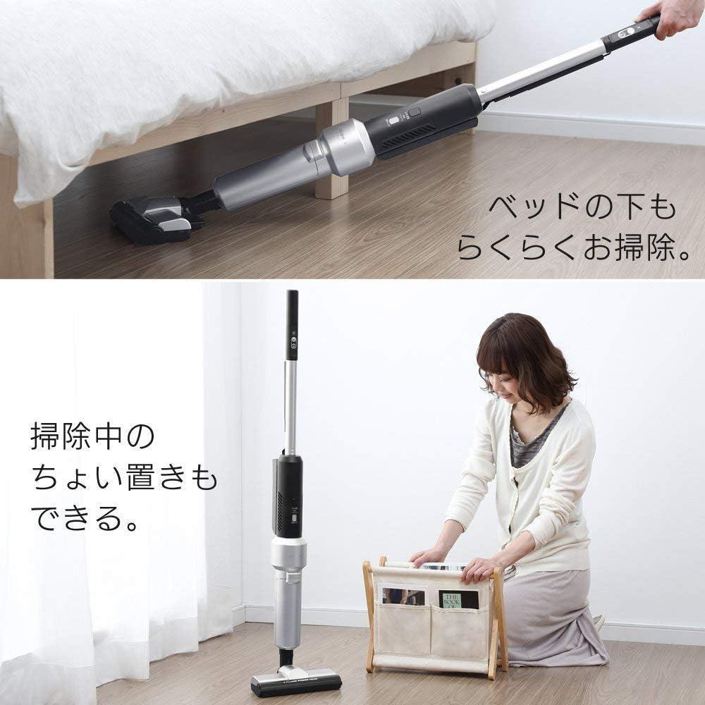 Iris Ohyama Vacuum Cleaner Cordless Stick Cleaner Paper Pack Lightweight Cyclone Power Head Small Holder Freestanding Electrostatic Mop IC-SLDCP5 Silver