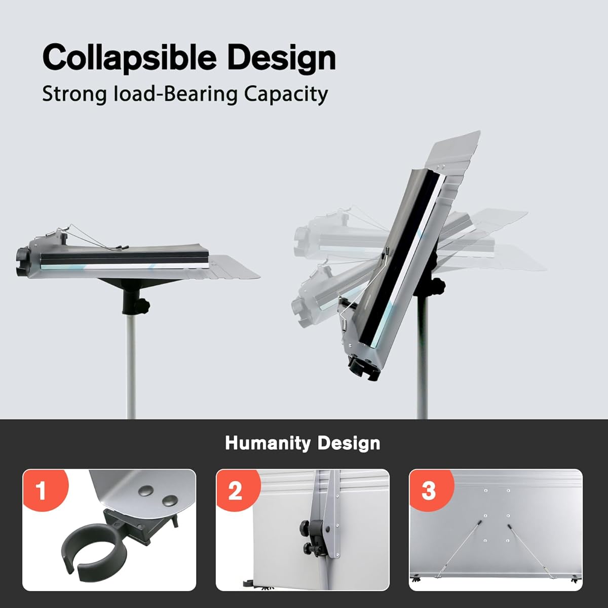 RANMING Music Stand Dual Use Foldable Music Score Stand Desktop Book Stand Professional Portable Music Score Stand with Microphone Stand Violin Orchestra Professional Conductor Stand (Gray)