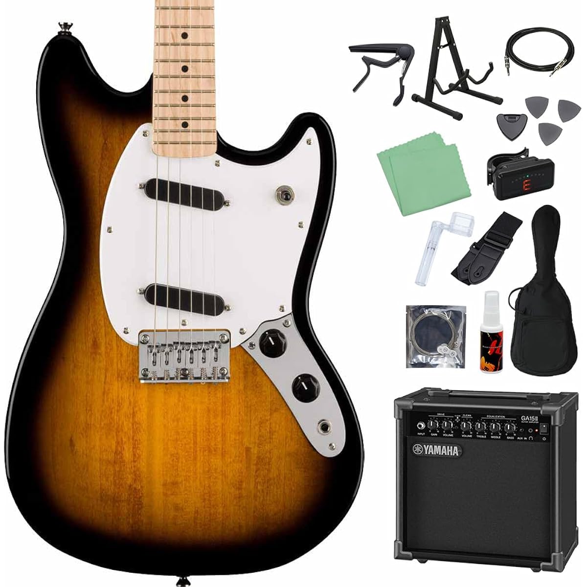 Squier by Fender SONIC MUSTANG 2-Color Sunburst Electric Guitar Beginner 14-Piece Set [Includes GA15II] Mustang Squier/Squier