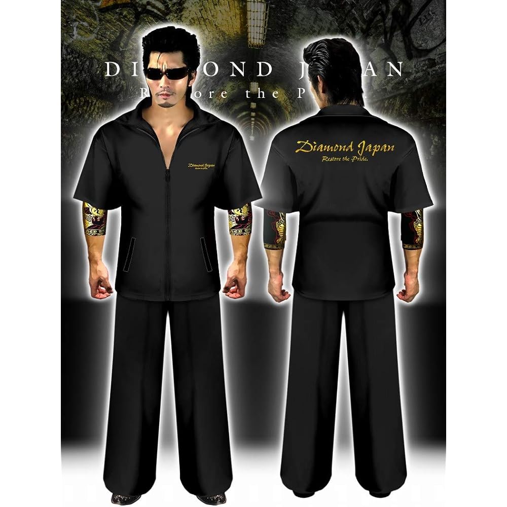 [Diamond Japan] Embroidered Short Sleeve Setup Jersey Black Yakuza Yankee Araora Oraora Top and Bottom Clothes DJ-137 Plain Summer Men's Fashion