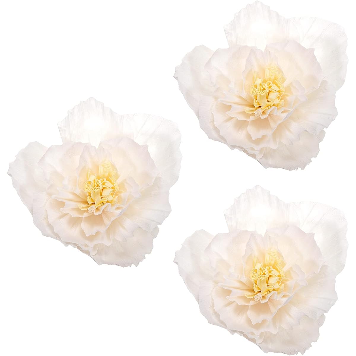 MECCANIXITY 3pcs 7.87inch Crepe Paper Flower Decorations for Walls, Handmade Floral Paper for Wedding Birthday Party Decorations, White