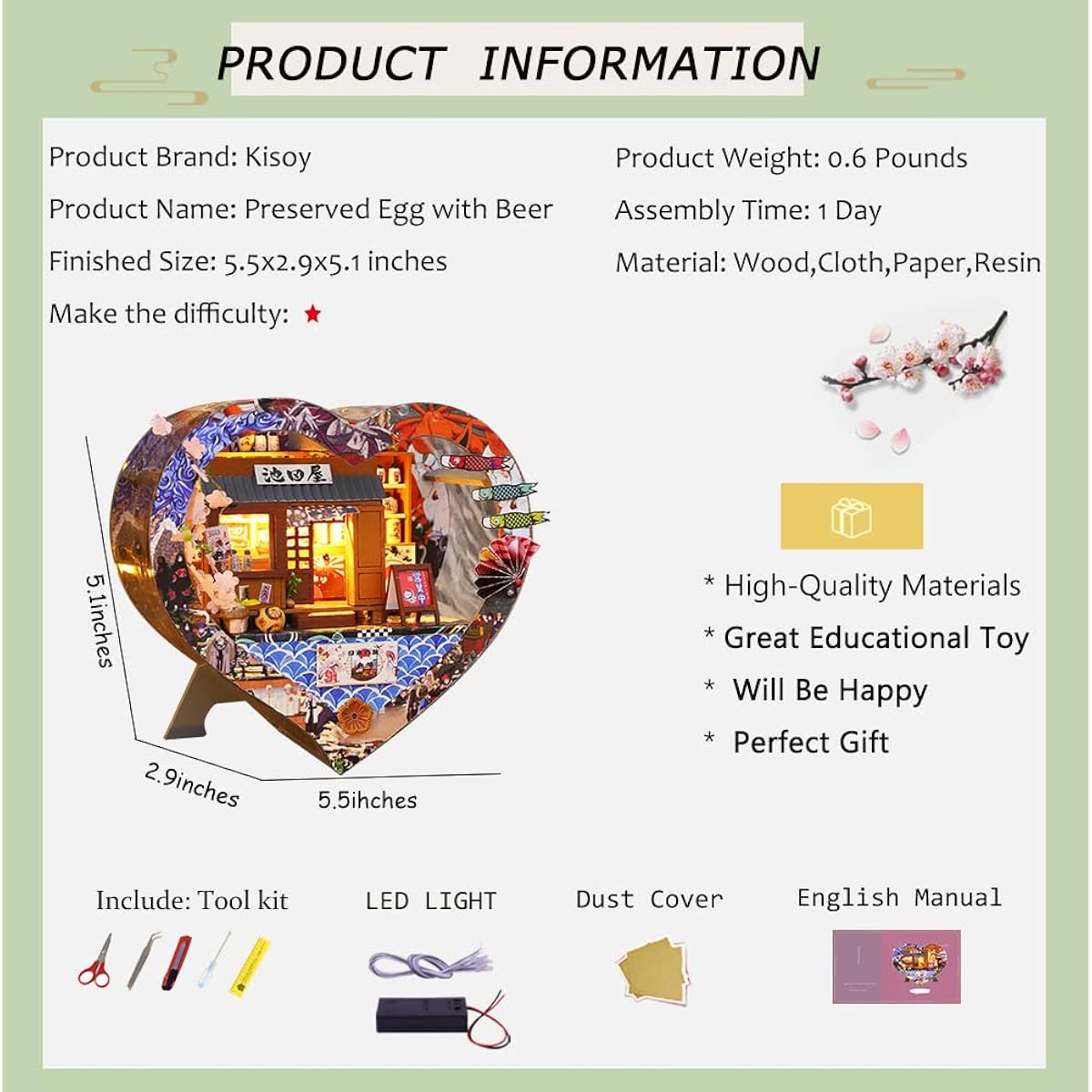 Kisoy Dollhouse Miniature with Furniture Kit Handmade DIY House Model Teens Adult Gift (Egg with Beer)