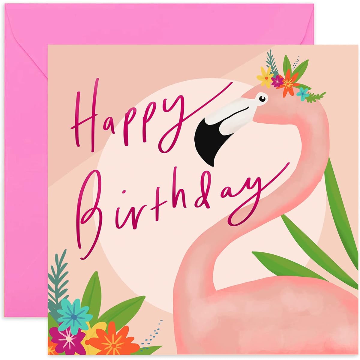 Old English Co. Pink Flamingo Happy Birthday Card - Birthday Card for Women | Mother, Sister, Daughter, Grandmother | Blank Inside & Envelope Included