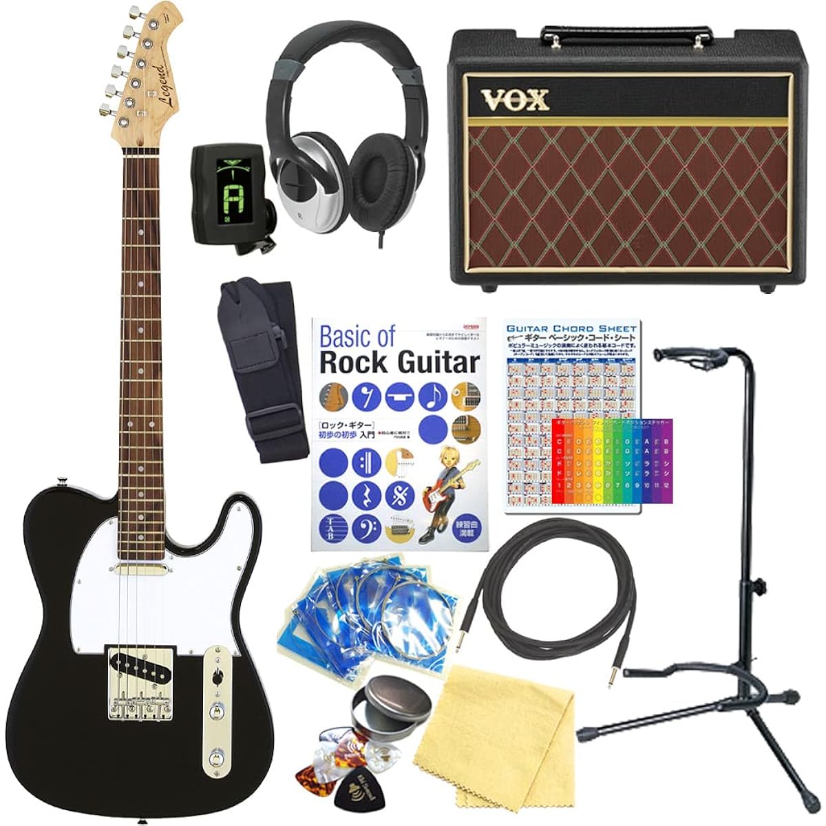 Electric Guitar Beginner Set Telecaster Type 15-piece Set with VOX Amplifier Legend LTE-Z BK/R