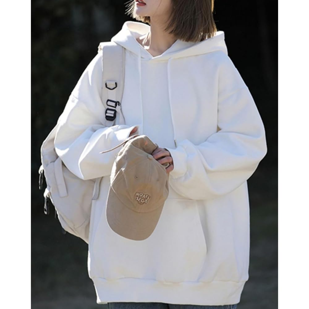 [JHIJSC] Women's Parka, Spring, Long Sleeve, Loose, Brushed Lining, Pullover, Plain, Stylish, Large Size
