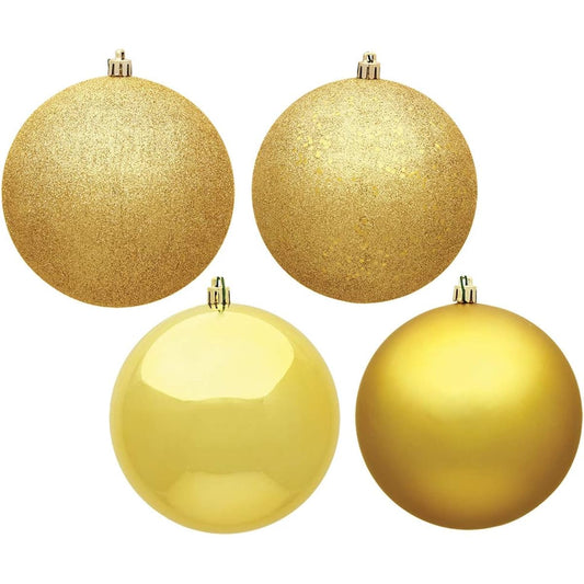 Vickerman 6" Honey Gold 4 Finish Ball Ornament Set - 4 ornaments per box.