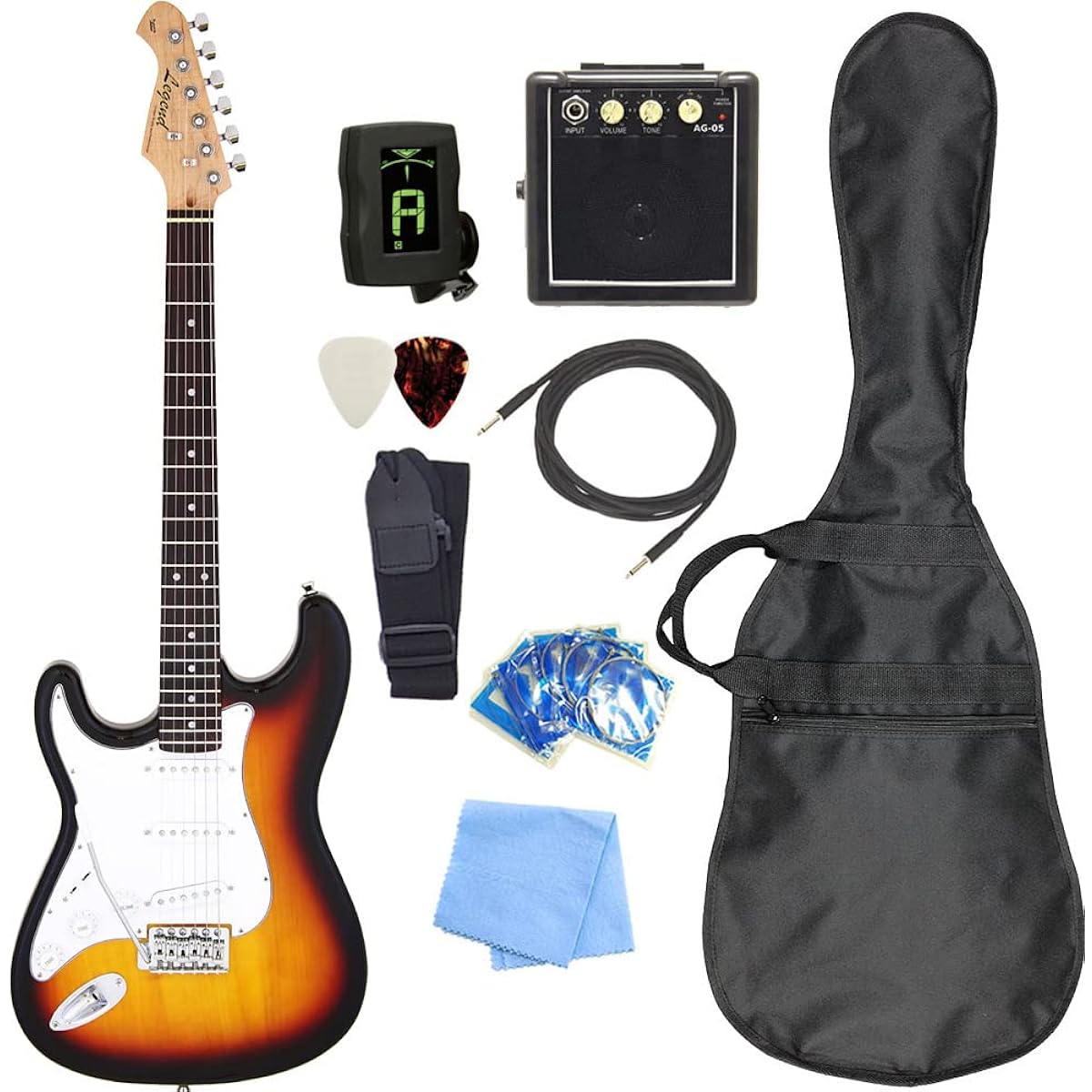 Electric guitar for left-handed beginners, Stratocaster type, with mini amp, 9-piece set, Legend LST-Z LH 3TS [98765]