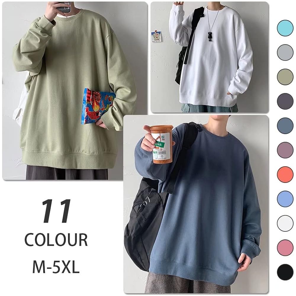[WEEN CHARM] Sweatshirt, Big Silhouette, Oversized, Plain, Long Sleeve, Parka, Pile Lining, Loose, Men's, Unisex, M - 5XL, 11 Colors Available
