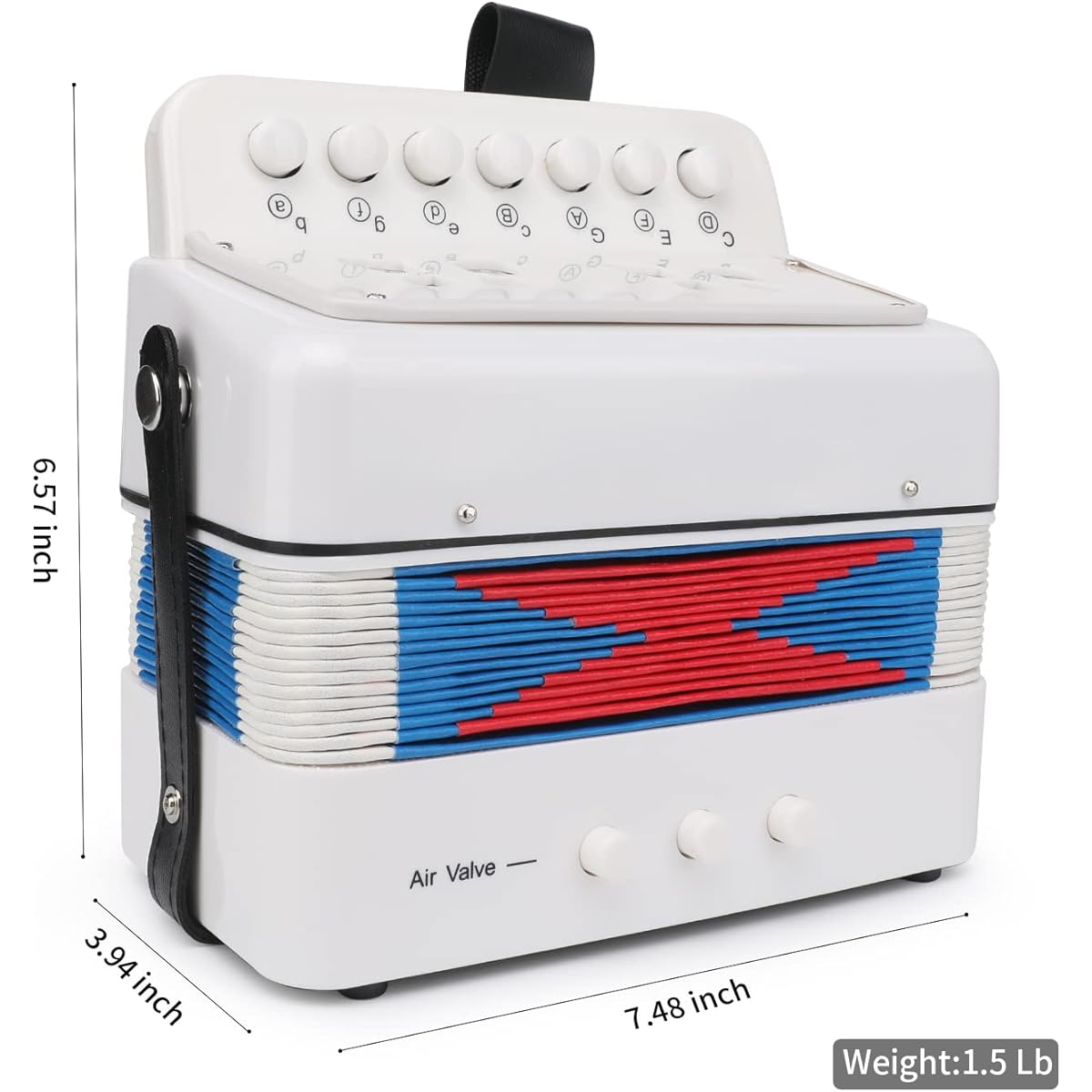 Button Accordion 10 Key Control Accordion with 3 Air Valves Easy to Play Lightweight Eco-Friendly for Toddler Development (White)