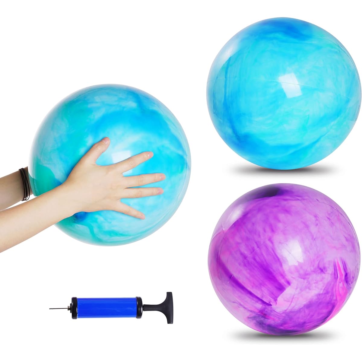 baotongle 2pcs 15 inch Marble Pattern Bouncy Ball with Pump for Pet Outdoor School Water