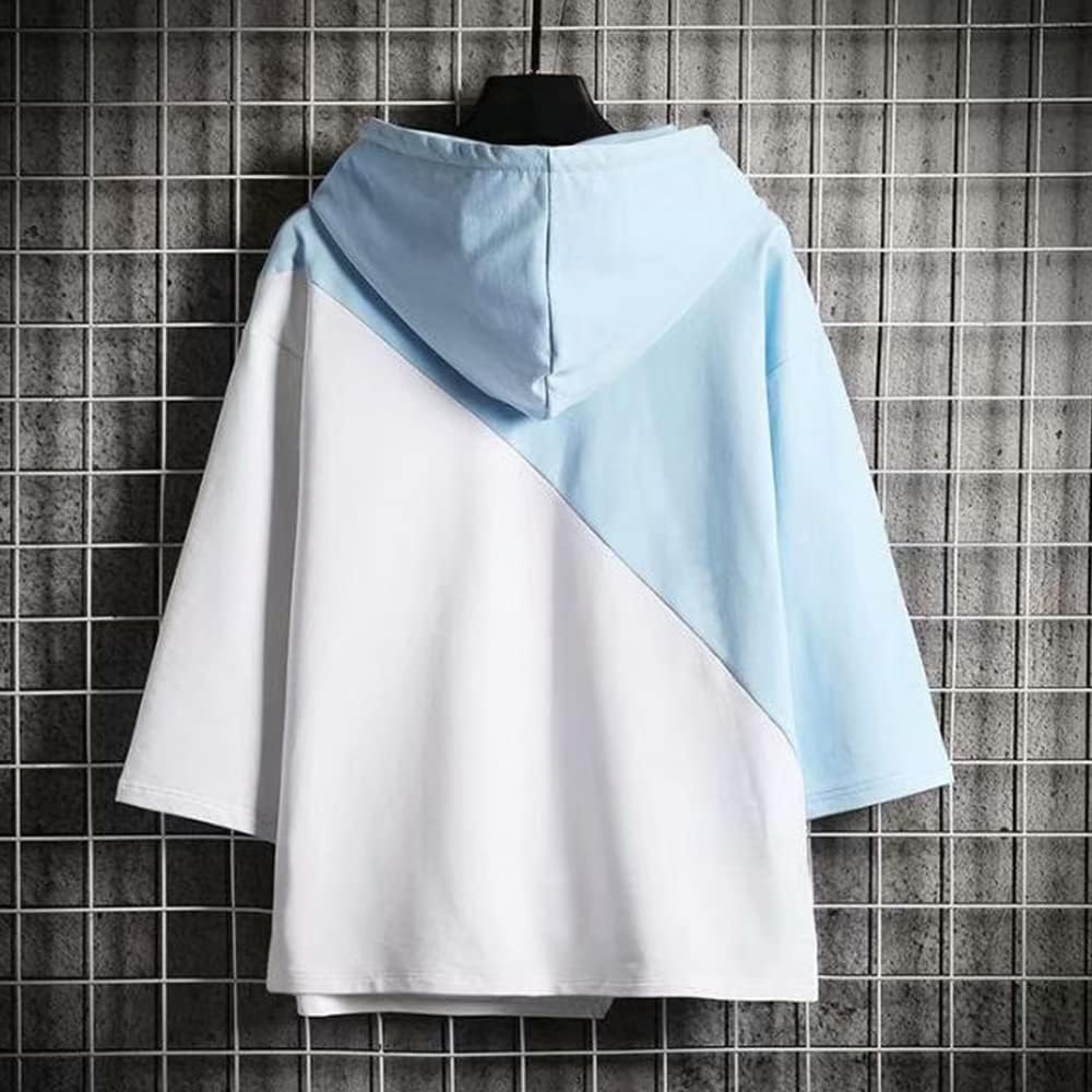 [BLOOMY CHIC] Men's Hoodie, 3/4 Sleeve, Thin, Hooded Sweatshirt, Casual, Stylish, Large Size, Sports, Breathable, Pullover, Spring, Summer, Autumn