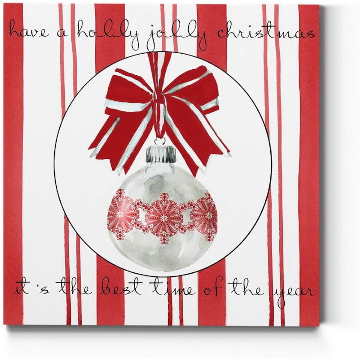 Renditions Gallery Red & White Ornaments I Wall Art Christmas & Winter Artwork Candy Cane Stripes Snowflakes Premium Gallery Wrapped Canvas Decor Ready to Hang 32" H x 32" W Made in the USA