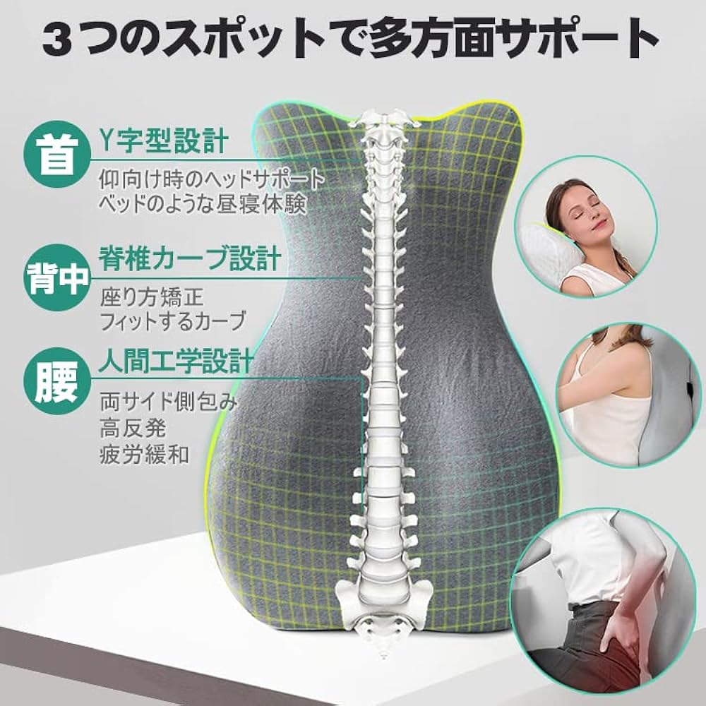 JKOOK Lumbar Support Cushion, Memory Foam, Large Urethane, For Office Use, Home Use, Integrated Neck and Waist Pillow, Shiatsu Protrusion Design, Ergonomic Structure, Washable JK11 (Light Gray)