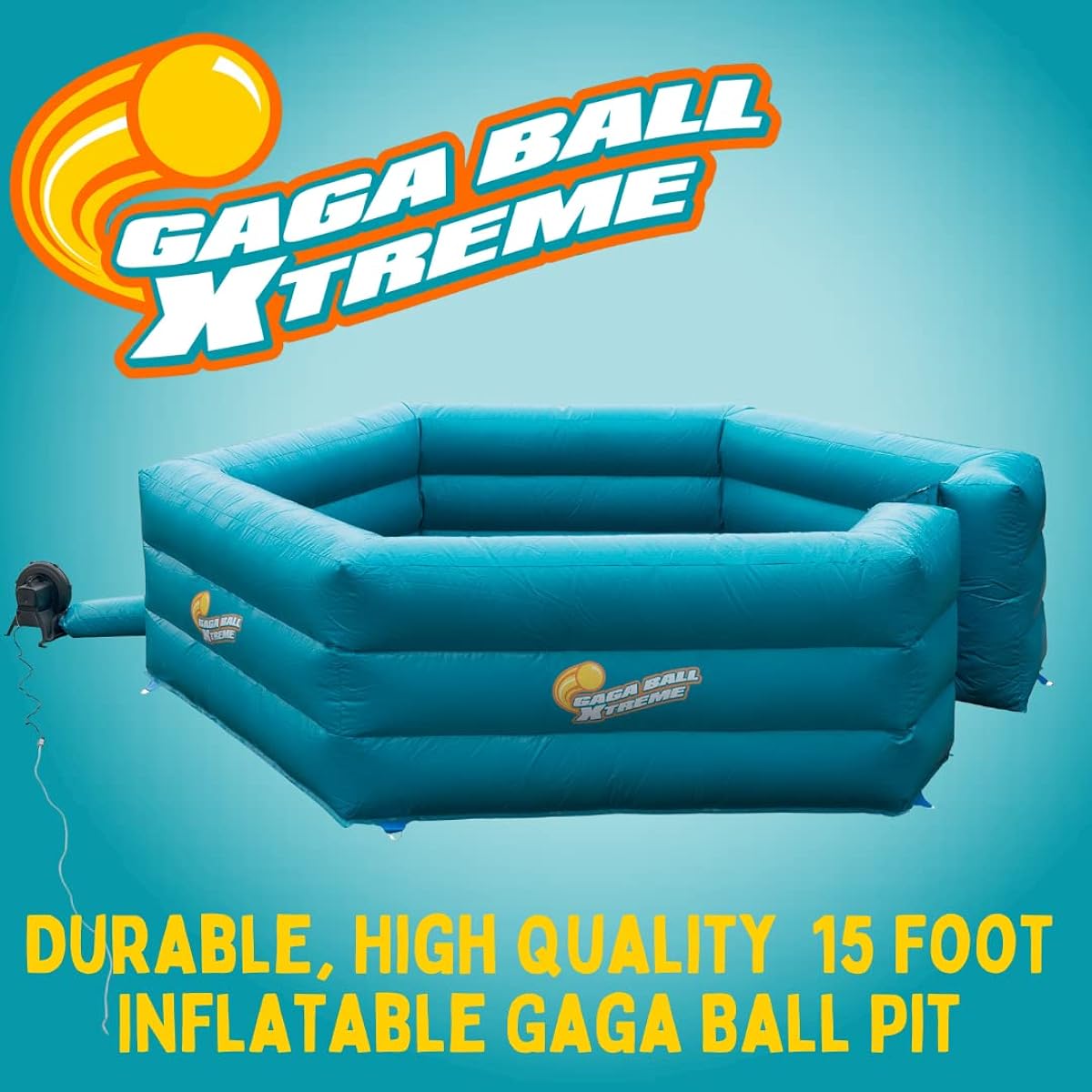 SCS Direct Gaga Ball Pit Inflatable 15ft Gaga Ball Court with Electric Air Pump - Inflates in Less than 3 Minutes - Indoor & Outdoor Gift Hollow/Playground Accessory for Christmas Holiday Birthday
