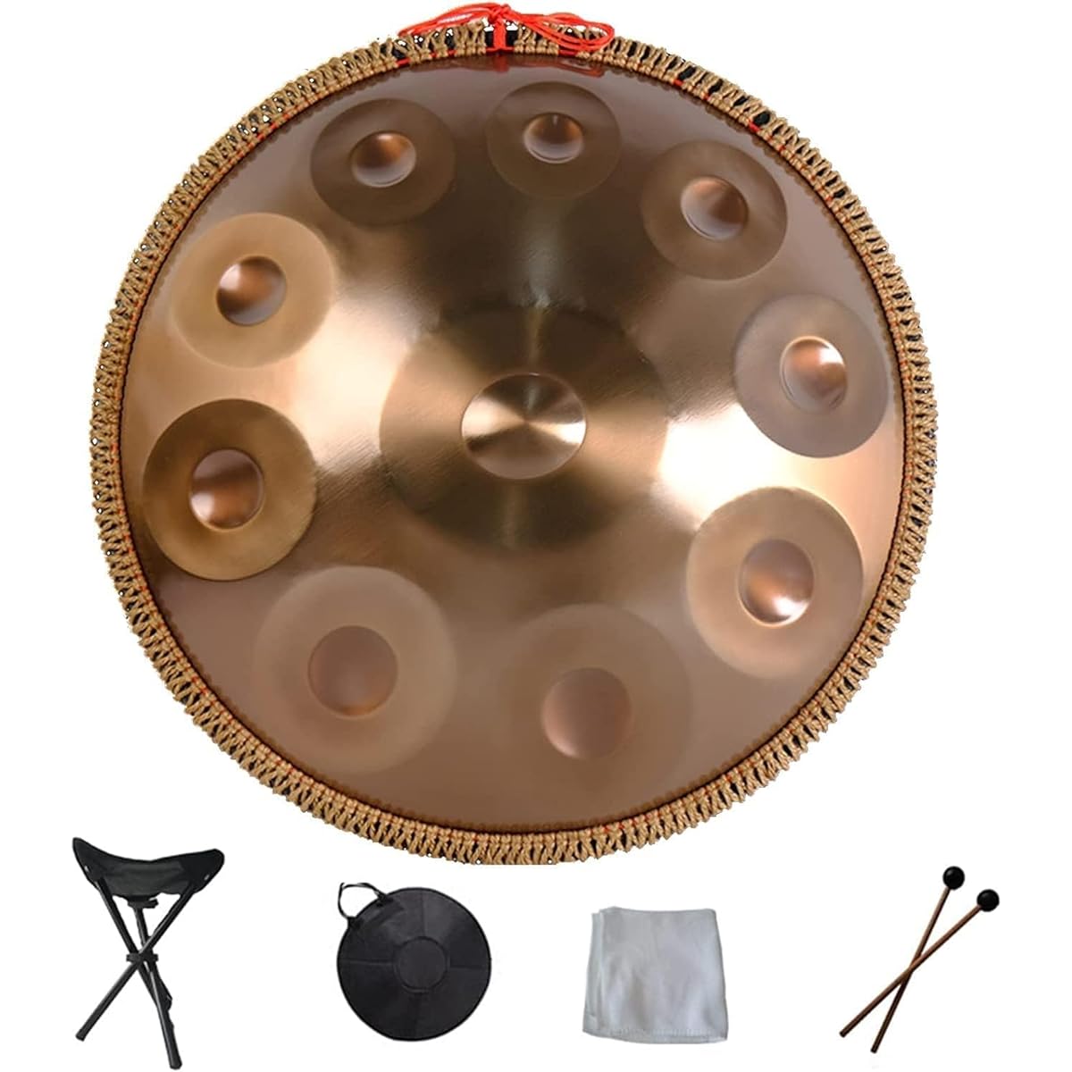 Handpan 22 Inch 432 Hz Handpan Steel Drum D Minor 9/10 Notes Steel Handpan with Soft Handpan Bag, 2 Handpan Malls, Handpan Stand (Color : Gold, Size : 9Notes)
