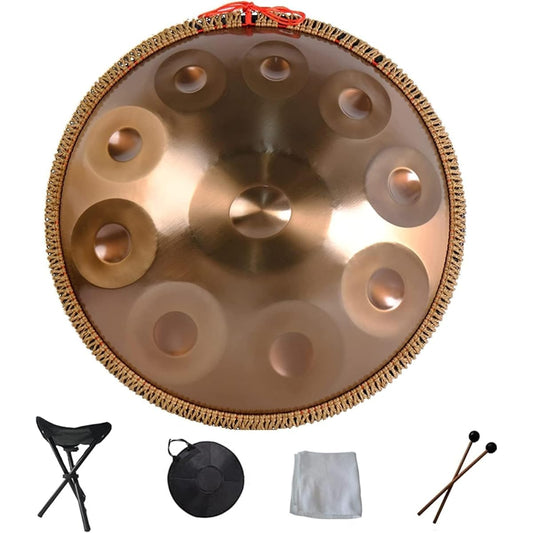 Handpan 22 Inch 432 Hz Handpan Steel Drum D Minor 9/10 Notes Steel Handpan with Soft Handpan Bag, 2 Handpan Malls, Handpan Stand (Color : Gold, Size : 9Notes)