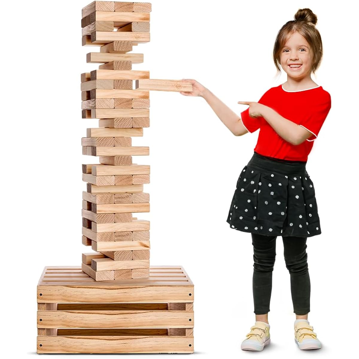 SWOOC Games - Giant Tower Game | 60 Large Blocks | Storage Crate/Outdoor Game Table | Starts at 2+ Feet | Maximum Height 5 Feet | Authentic Jumbo Topped Yard Game | Jumbo Backyard Set