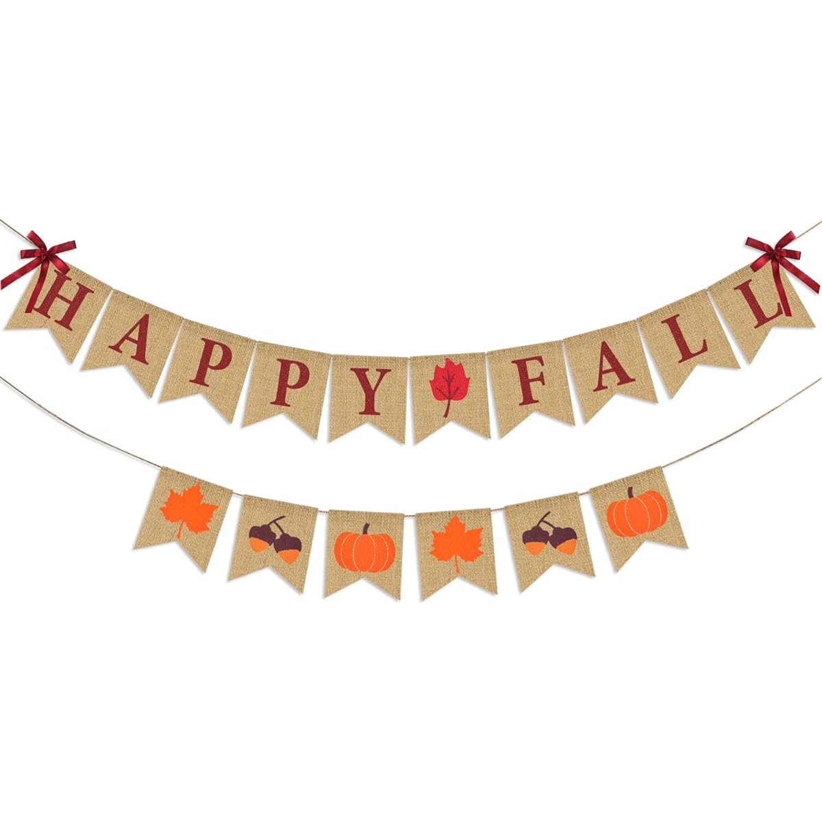 Thanksgiving Fall Decorations Happy Fall Burlap Banner with Fall Pumpkin Maple Leaf Acorn Garland Bunting Mantel Fireplace Decor