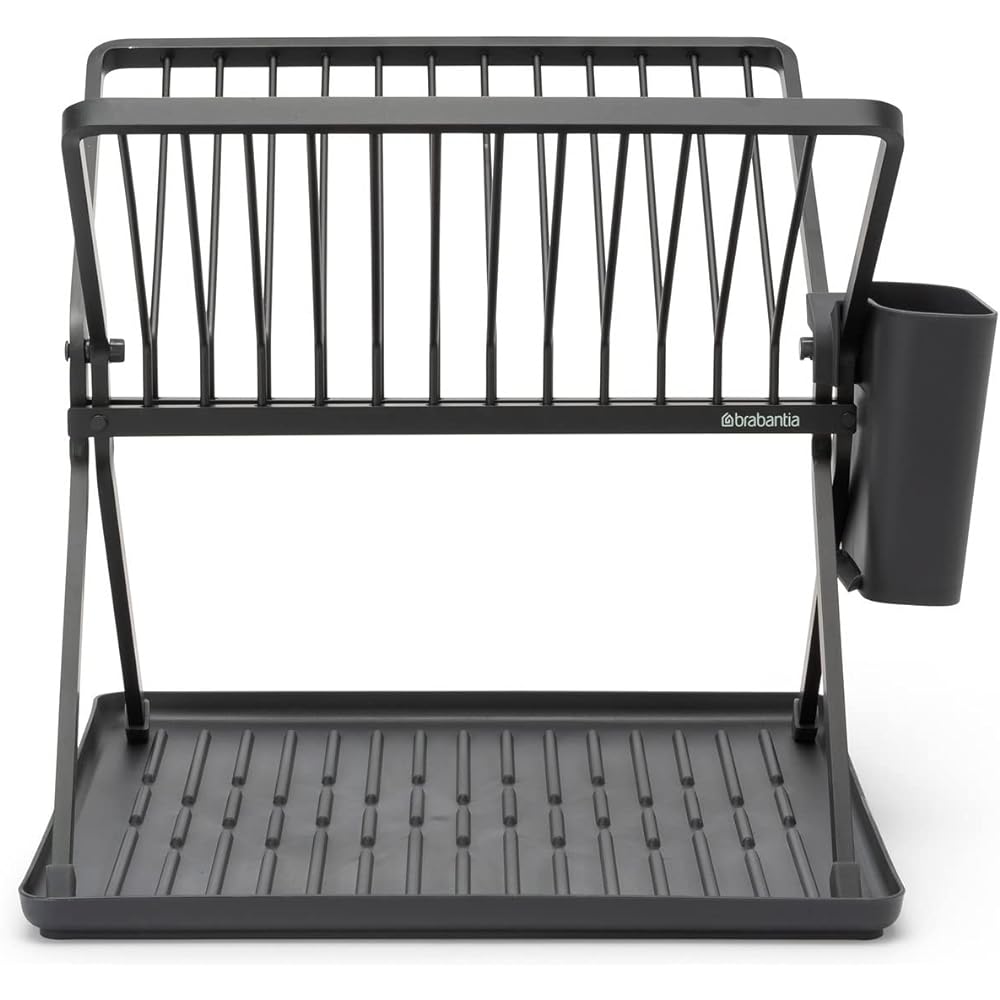 Brabantia Foldable Dish Drying Rack Drainer Basket with Cutlery & Tray Dark Gray 139406