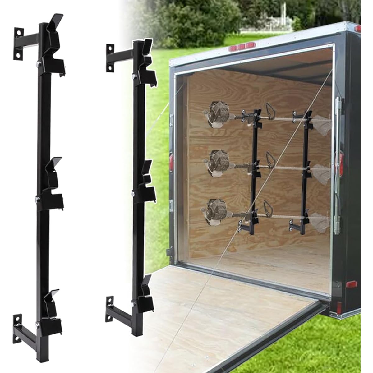 vikofan Trimmer Rack 3-Place Trimmer Rack for Enclosed Trailers Wall Trimmer Rack Weeder Rack with Lock