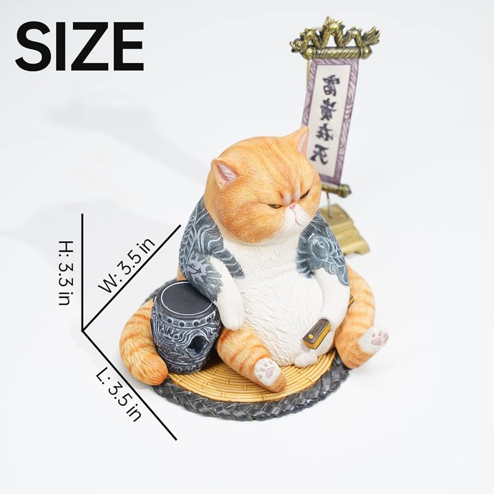 JXK Tattoo Cat Statue, Yellow, dignified atmosphere, exquisite details, handmade, good luck, gift for friends