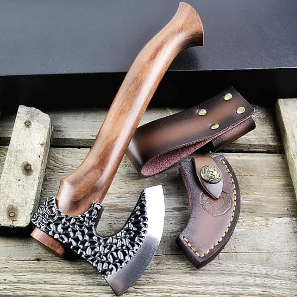 SWAG GEAR Ax, Hatchet, Camping Ax, Hand Ax, Indian Hatchet, Made of High Quality Steel, Wood Chopping, Outdoor, Mountain Climbing Ax, Whetstone, Laser Leather, Protective Cover