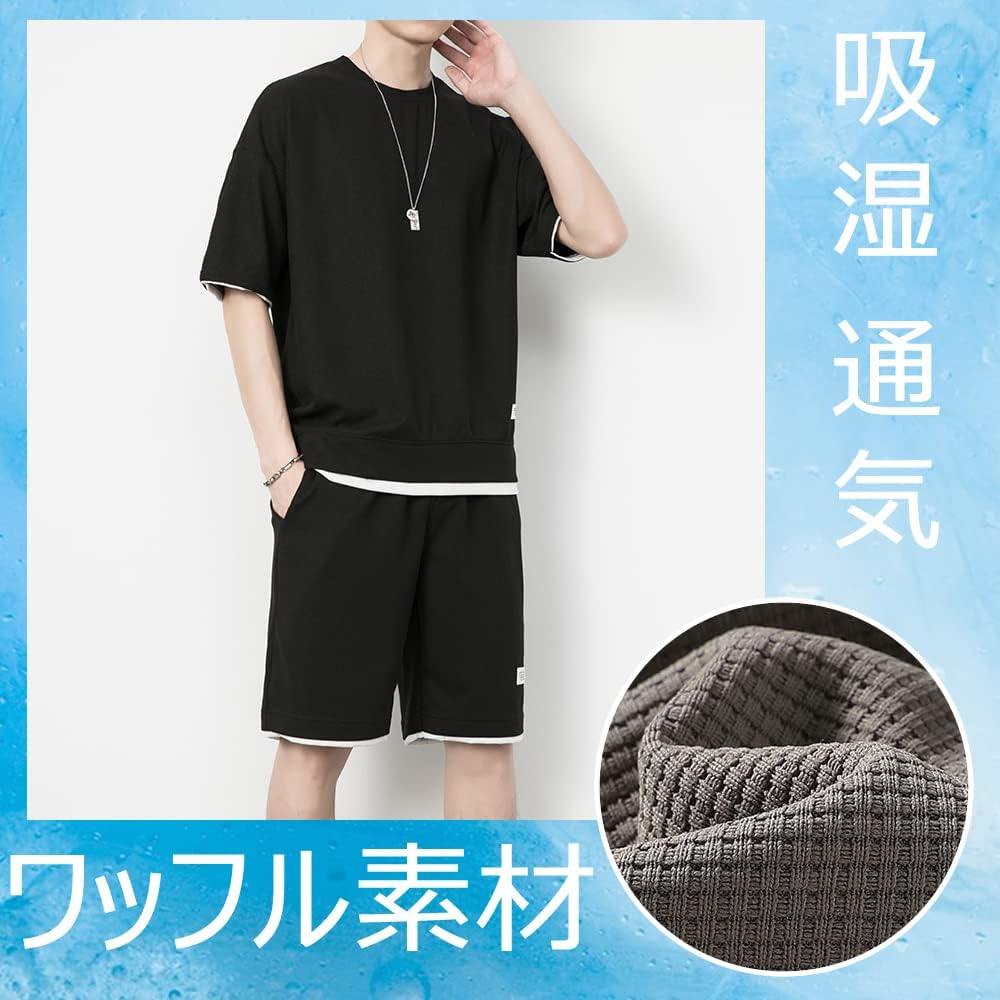 [ROOKMZU] Men's T-shirt, Short Sleeve Jersey, Men's Top and Bottom Set, Sweatshirt, Half Sleeve, Clothes, Tops, Half Pants, Shorts, Up, Stretch Sportswear, Setup, Loungewear, Men's Summer Clothes