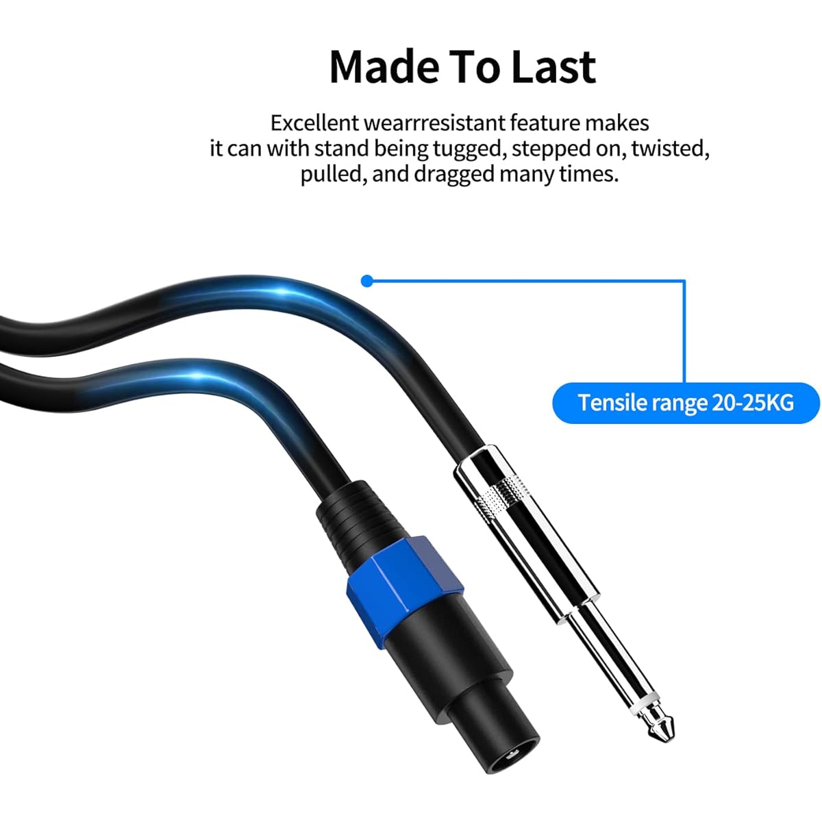 Wdpqyy 2 Pack 25ft Audio Speakon to 1/4'' TS Speaker Cable, Professional 12AWG Gauge Wire Audio Speaker Cable with Twist Lock