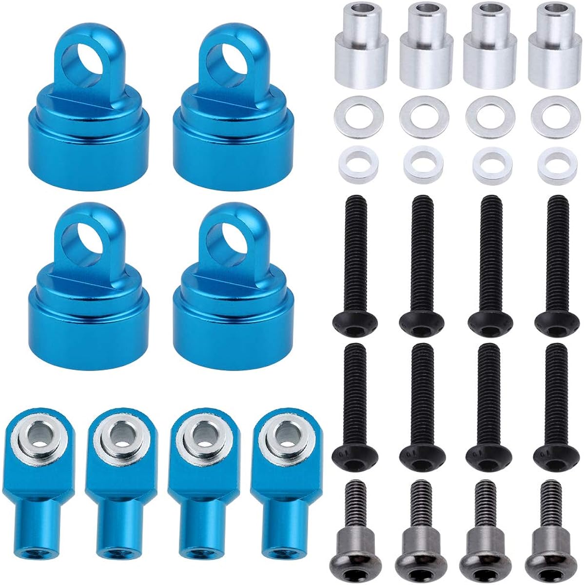 Hobbypark Aluminum Shock Caps (Ultra Shock Compatible) & Short Rod Ends for Traxxas RC Cars/Trucks Optional Hop-Up Parts Blue 8234-8236