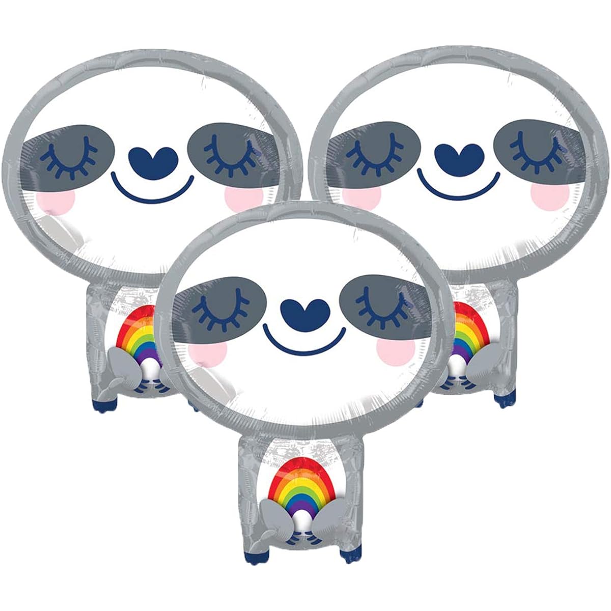 Set of 3 adorable rainbow sloth balloons