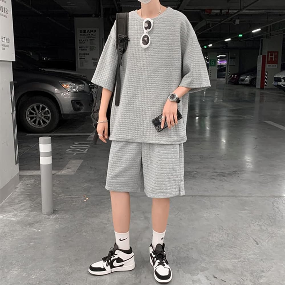 [XINYIJ] Summer Clothes, Top and Bottom Set, Men's Setup, Short Sleeve, Casual T-shirt, Sweatshirt, Top and Bottom Set, Half Pants, Sweatshirt, Sportswear, Loose Loungewear, T-shirt