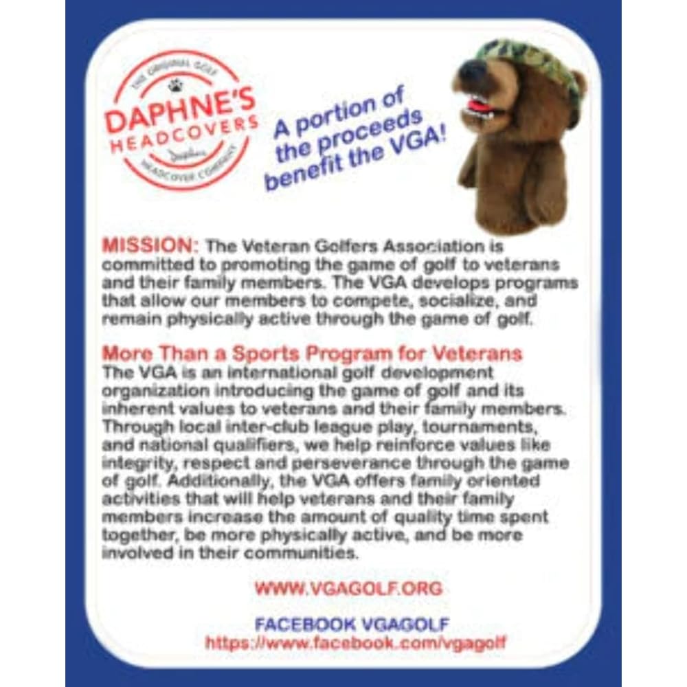 Daphne's Head Cover Stuffed Toy for Drivers Compatible with 460cc Cute US Specification [A] Military Bear