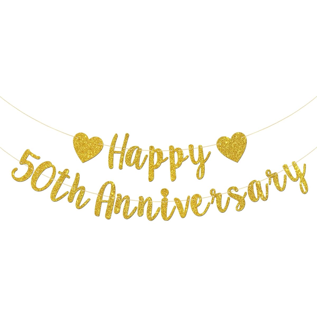 Talorine Happy 50th Anniversary Banner, 50th Wedding Anniversary, 50th Birthday, 50th Anniversary Party Decorations (Gold Glitter)