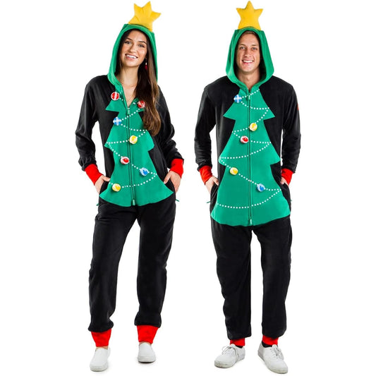 Women's Cozy Christmas Tree Toss Game Jumpsuit - Funny Christmas Tree Game Cozy Onesie