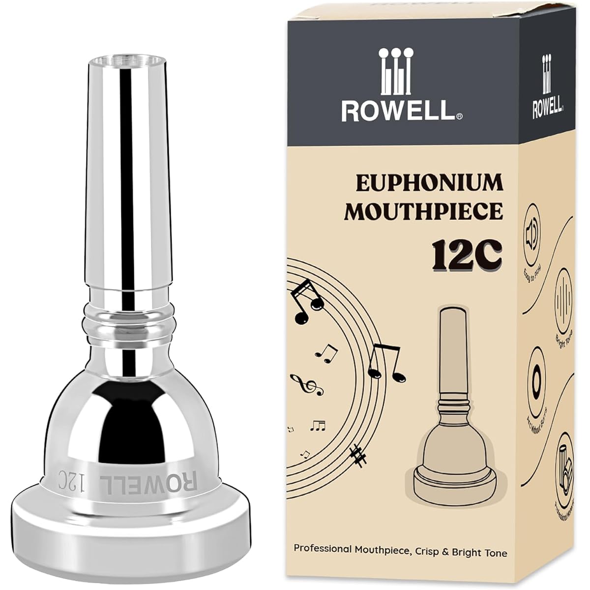 ROWELL Euphonium Mouthpiece 12C Euphonium Mouthpiece Baritone Mouthpiece Standard Euphonium Mouthpiece Silver Plated Euphonium Mouthpiece Professional Baritone Euphonium Replacement Mouthpiece