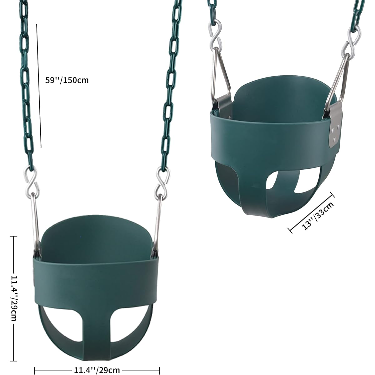 Toddler Swing, KINSPORY Balancoire Bebe & Baby Swing Outdoor, Heavy-Duty High Back Full Bucket Infant Swing Seat, 59" Coated Chains with Tree Straps for Swing Sets Outdoor Backyard (Green)