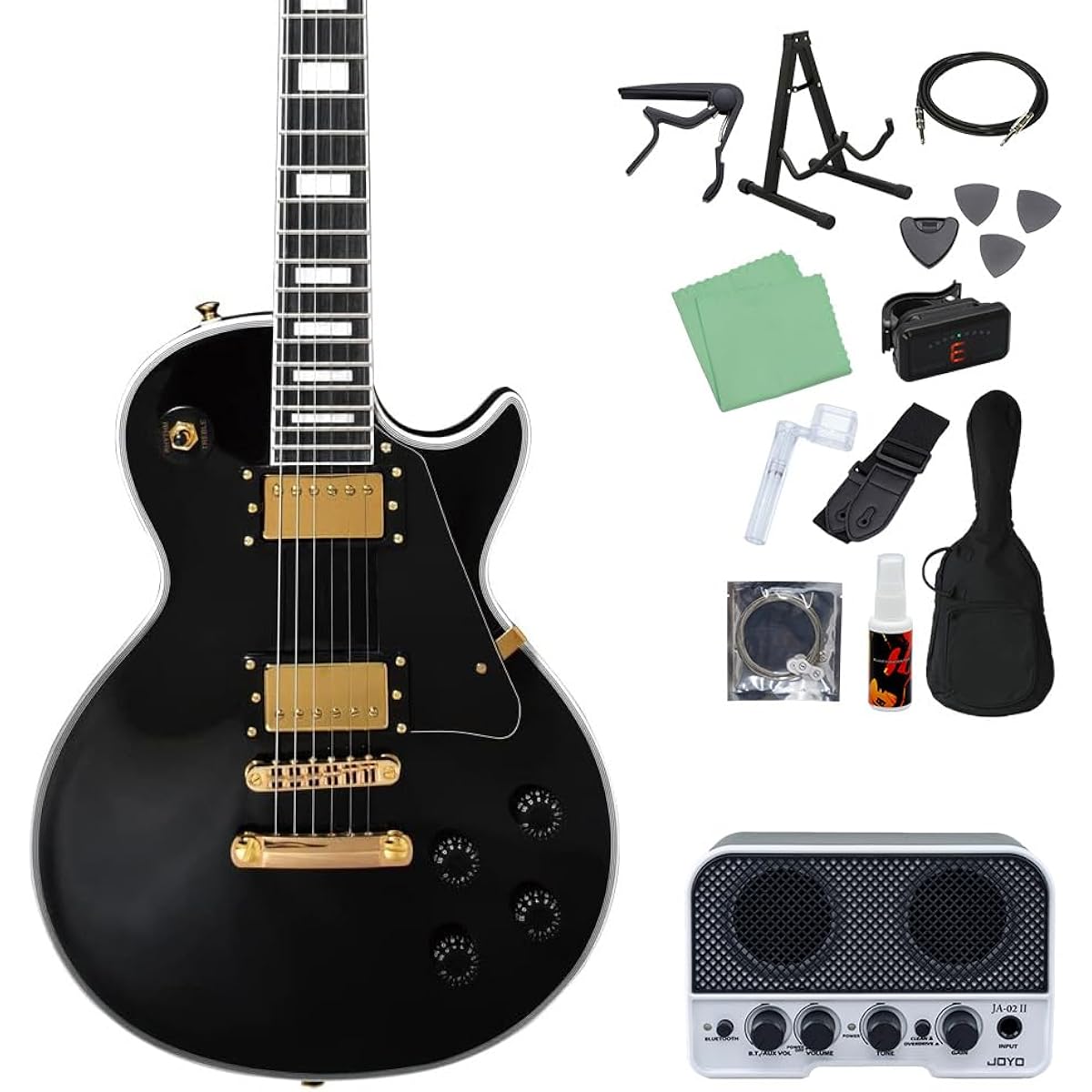 Photogenic LP-300C BK Electric Guitar Beginner 14-piece Set [Includes Bluetooth Mini Amplifier] Les Paul Custom Type Black Photogenic
