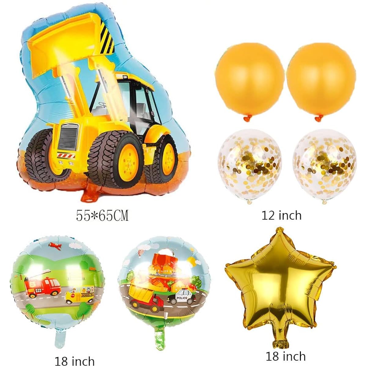 TENNYCHAOR 8pcs Construction Truck Birthday Party Balloons for Bulldozer Theme Baby Shower Birthday Party Decorations